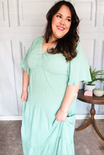 Load image into Gallery viewer, Take You Away Mint Elastic V Neck Tiered Maxi Dress
