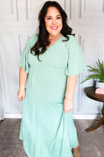 Load image into Gallery viewer, Take You Away Mint Elastic V Neck Tiered Maxi Dress
