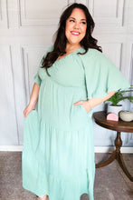 Load image into Gallery viewer, Take You Away Mint Elastic V Neck Tiered Maxi Dress
