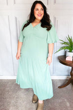 Load image into Gallery viewer, Take You Away Mint Elastic V Neck Tiered Maxi Dress
