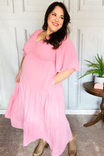 Load image into Gallery viewer, Take You Away Pink Elastic V Neck Tiered Maxi Dress
