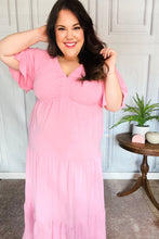 Load image into Gallery viewer, Take You Away Pink Elastic V Neck Tiered Maxi Dress
