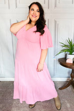 Load image into Gallery viewer, Take You Away Pink Elastic V Neck Tiered Maxi Dress
