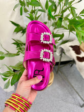 Load image into Gallery viewer, Stellar Rhinestone Buckle Slides in Fuschia
