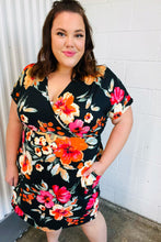 Load image into Gallery viewer, Black &amp; Blood Orange Floral Surplice V Neck Dress
