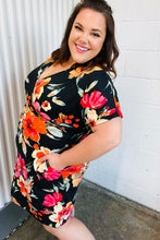 Load image into Gallery viewer, Black &amp; Blood Orange Floral Surplice V Neck Dress
