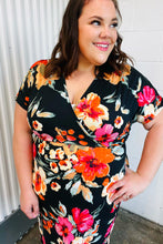 Load image into Gallery viewer, Black &amp; Blood Orange Floral Surplice V Neck Dress
