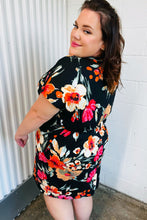 Load image into Gallery viewer, Black &amp; Blood Orange Floral Surplice V Neck Dress
