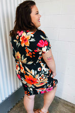 Load image into Gallery viewer, Black &amp; Blood Orange Floral Surplice V Neck Dress
