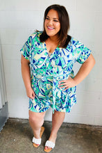 Load image into Gallery viewer, Green &amp; Blue Geometric Print Surplice Romper
