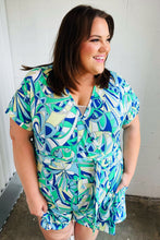 Load image into Gallery viewer, Green &amp; Blue Geometric Print Surplice Romper
