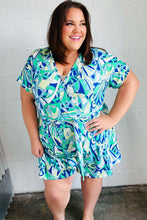 Load image into Gallery viewer, Green &amp; Blue Geometric Print Surplice Romper
