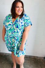 Load image into Gallery viewer, Green &amp; Blue Geometric Print Surplice Romper
