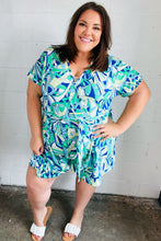 Load image into Gallery viewer, Green &amp; Blue Geometric Print Surplice Romper
