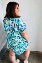 Load image into Gallery viewer, Green &amp; Blue Geometric Print Surplice Romper
