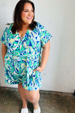 Load image into Gallery viewer, Green &amp; Blue Geometric Print Surplice Romper
