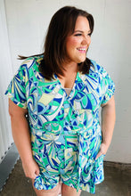 Load image into Gallery viewer, Green &amp; Blue Geometric Print Surplice Romper
