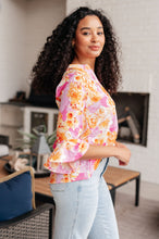 Load image into Gallery viewer, Lizzy Bell Sleeve Top in Pink and Gold Floral
