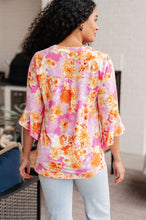 Load image into Gallery viewer, Lizzy Bell Sleeve Top in Pink and Gold Floral
