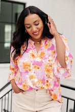 Load image into Gallery viewer, Lizzy Bell Sleeve Top in Pink and Gold Floral
