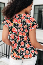 Load image into Gallery viewer, Lizzy Cap Sleeve Top in Black and Coral Floral
