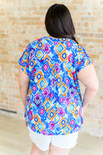 Load image into Gallery viewer, Lizzy Cap Sleeve Top in Blue and Magenta Ikat
