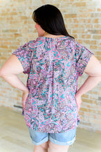 Load image into Gallery viewer, Lizzy Cap Sleeve Top in Charcoal and Pink Paisley
