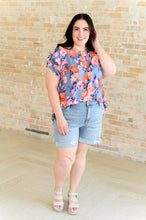 Load image into Gallery viewer, Lizzy Cap Sleeve Top in Dusty Blue and Coral Roses
