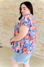 Load image into Gallery viewer, Lizzy Cap Sleeve Top in Dusty Blue and Coral Roses
