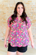 Load image into Gallery viewer, Lizzy Cap Sleeve Top in Fuchsia and Green Floral Paisley
