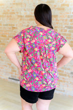 Load image into Gallery viewer, Lizzy Cap Sleeve Top in Fuchsia and Green Floral Paisley
