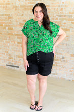 Load image into Gallery viewer, Lizzy Cap Sleeve Top in Green and Black Floral
