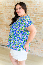 Load image into Gallery viewer, Lizzy Cap Sleeve Top in Royal and Pink Wildflower
