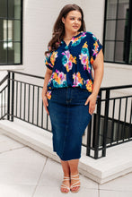 Load image into Gallery viewer, Lizzy Cap Sleeve in Navy and Pastel Bouquet
