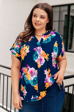 Load image into Gallery viewer, Lizzy Cap Sleeve in Navy and Pastel Bouquet
