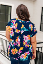 Load image into Gallery viewer, Lizzy Cap Sleeve in Navy and Pastel Bouquet
