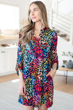 Load image into Gallery viewer, Lizzy Dress in Navy Rainbow Leopard
