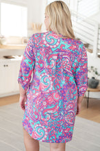 Load image into Gallery viewer, Lizzy Dress in Purple and Aqua Paisley
