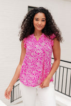 Load image into Gallery viewer, Lizzy Flutter Sleeve Top in Hot Pink and White Floral
