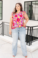 Load image into Gallery viewer, Lizzy Flutter Sleeve Top in Magenta and Yellow Floral
