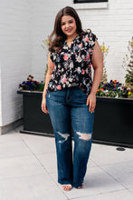 Load image into Gallery viewer, Lizzy Flutter Sleeve Top in Black and Muted Pink Floral
