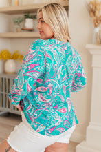 Load image into Gallery viewer, Lizzy Top in Aqua and Pink Paisley
