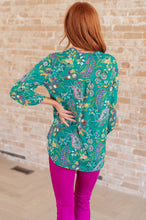 Load image into Gallery viewer, Lizzy Top in Emerald and Purple Paisley
