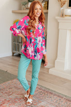 Load image into Gallery viewer, Lizzy Top in Magenta and Teal Tropical Floral
