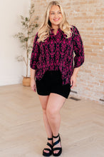 Load image into Gallery viewer, Lizzy Top in Navy and Hot Pink Damask
