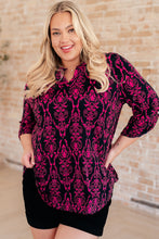 Load image into Gallery viewer, Lizzy Top in Navy and Hot Pink Damask
