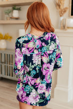 Load image into Gallery viewer, Lizzy Top in Navy and Purple Floral
