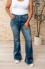 Load image into Gallery viewer, Miley High Waist Control Top Frayed Hem Flare Jeans
