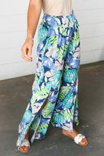 Load image into Gallery viewer, Tropical Print Boho Smocked Waist Side Slit Palazzo Pants
