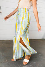 Load image into Gallery viewer, Mint Floral Print &amp; Vertical Line Slit Palazzo Pants
